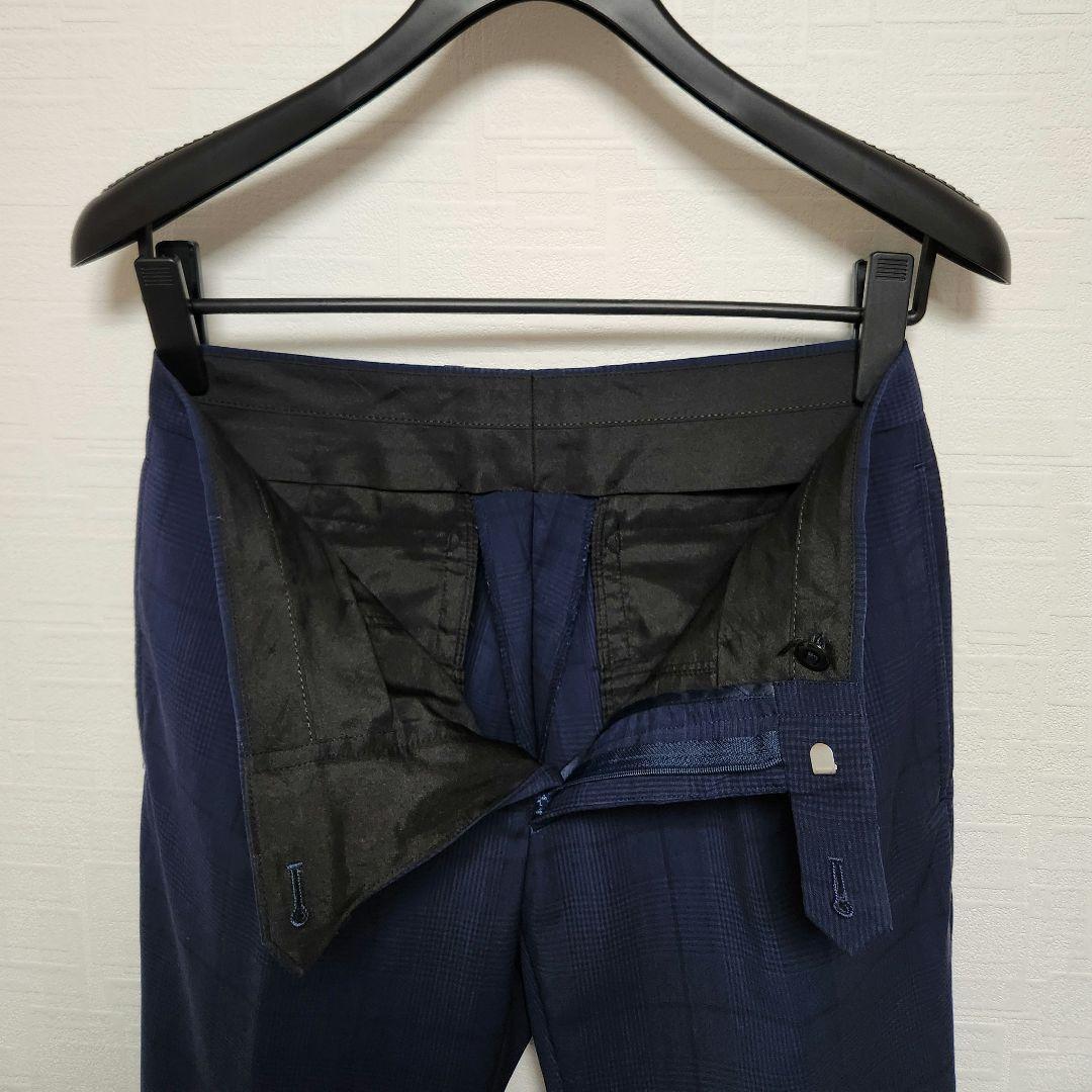 スーツセレクト　メンズ　スーツ　スリーピース　マルゾット　濃紺　チェック　細身