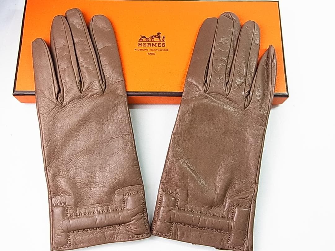 A-closet様用　正規エルメスHロゴレザーグローブ手袋7ハーフ　自宅保管品