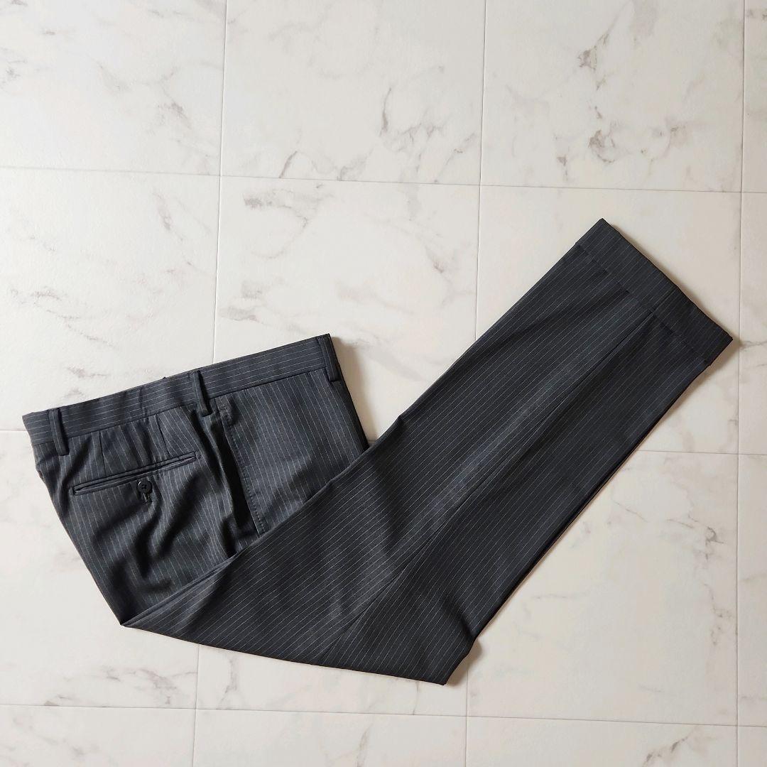 【BEAMS F】極美品✨グレーストライプ スーツ 裾ダブル　S(93)