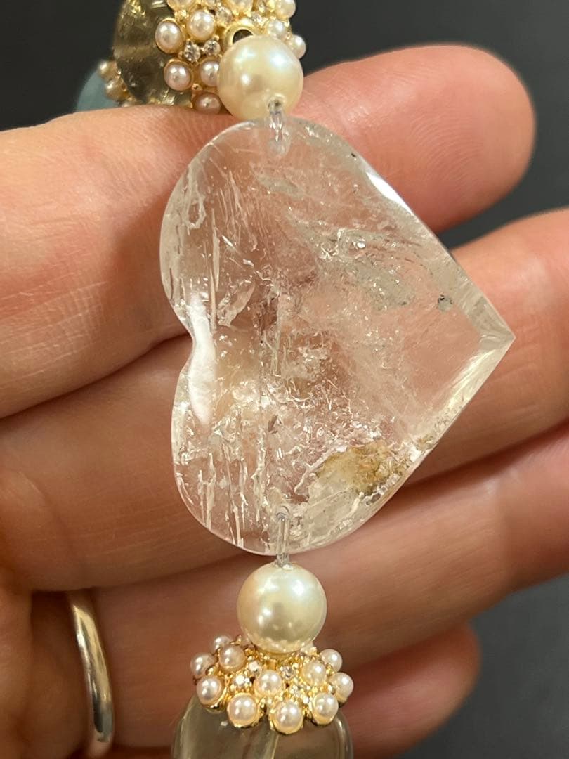 ハートの水入水晶とミックスクォーツのブレスレット