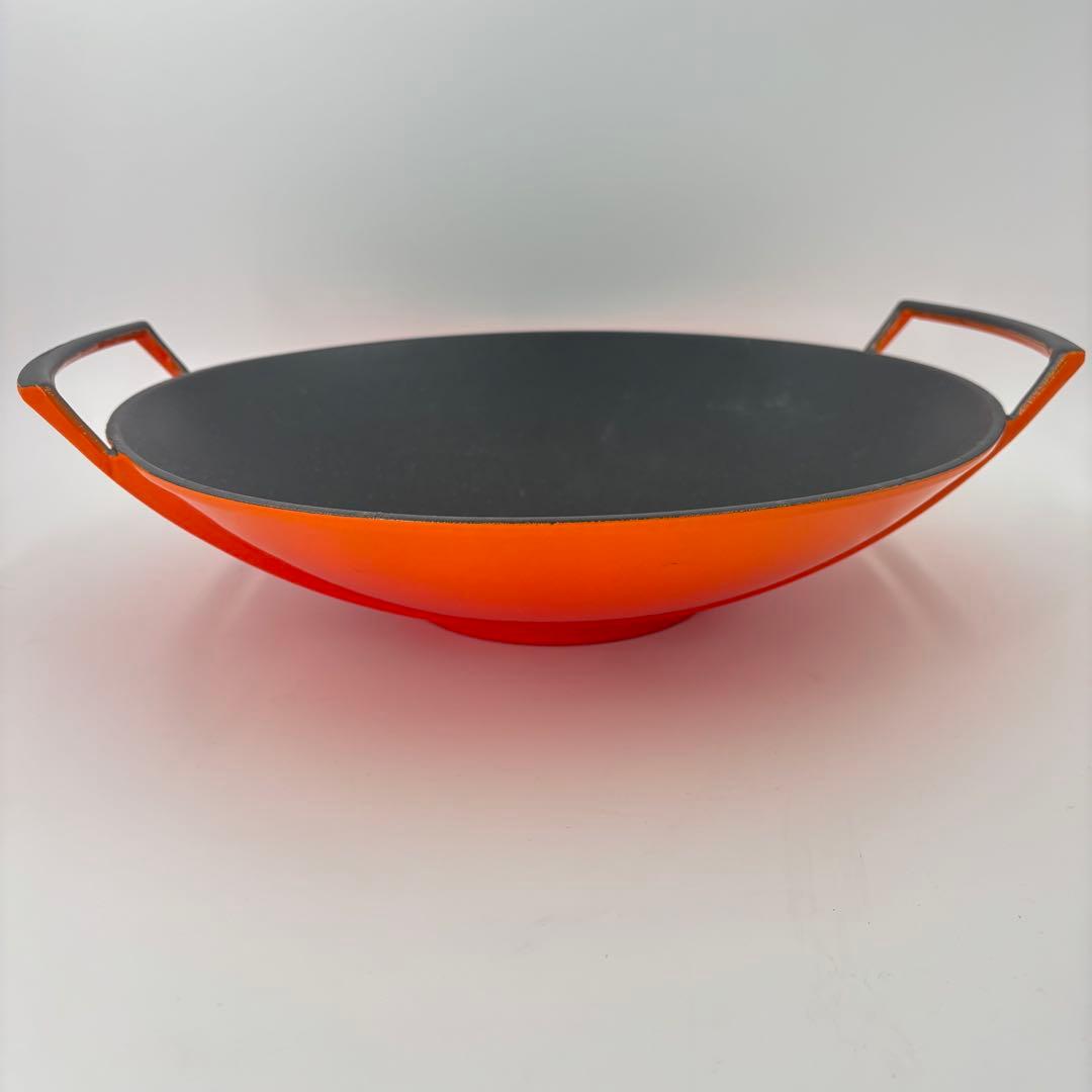 ル・クルーゼ 36cm ウォック オレンジ 鋳物 中華鍋 油切り 未使用