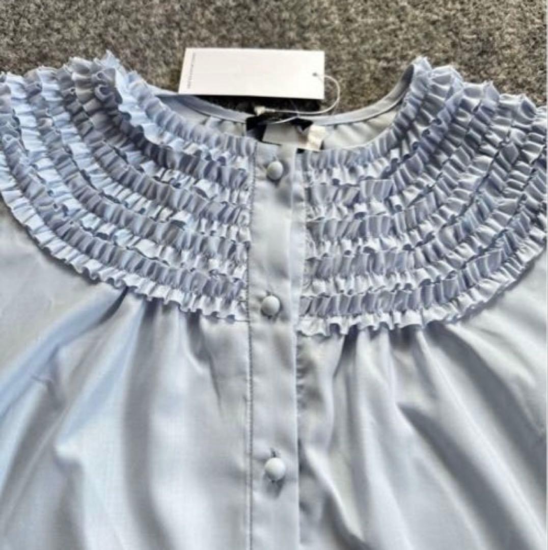 ✨新品❤️✨SONO ウォッシャブル ちびフリル 長袖 ブラウス ライトブルー　M
