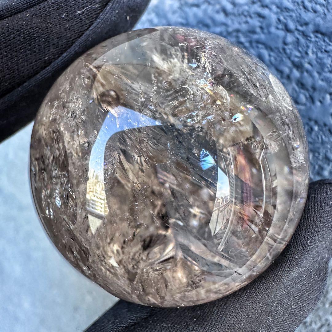 爆アレ❗️ 開運 魔除 ❗️レインボー☆スモーキークォーツ丸玉☆天然石A1290