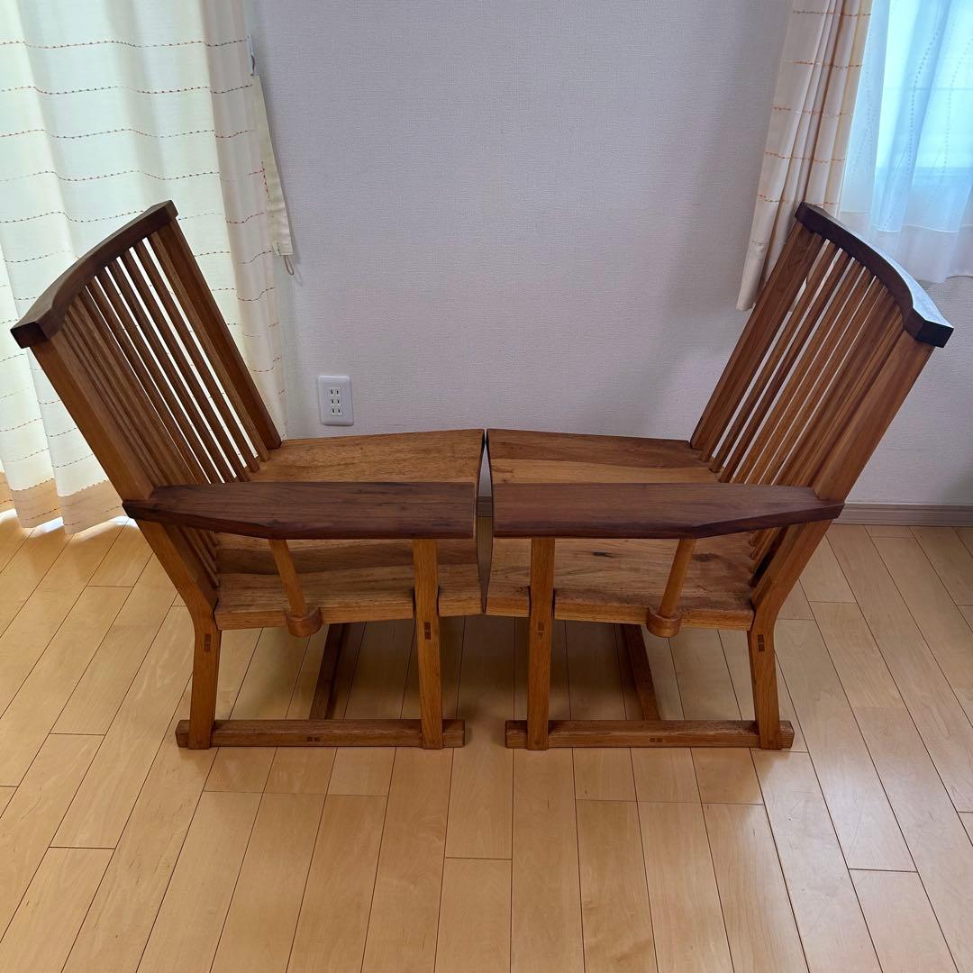 町八家具　クルミ材　ダイニングチェア　ハイバック無垢材　② 肘付　アームチェア