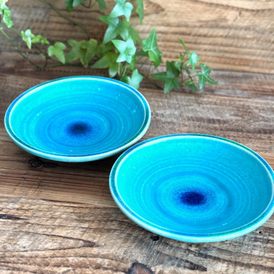 ガラス彩陶器 中皿 沖縄オーシャンブルー 2枚セット ギャラリー 風の島