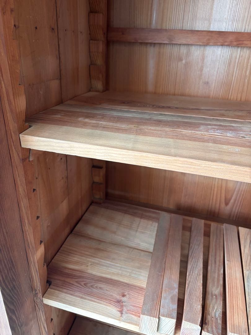 古い水屋　食器棚　ガラス棚　本棚　ガラスケース ショーケース　什器　天然木 1