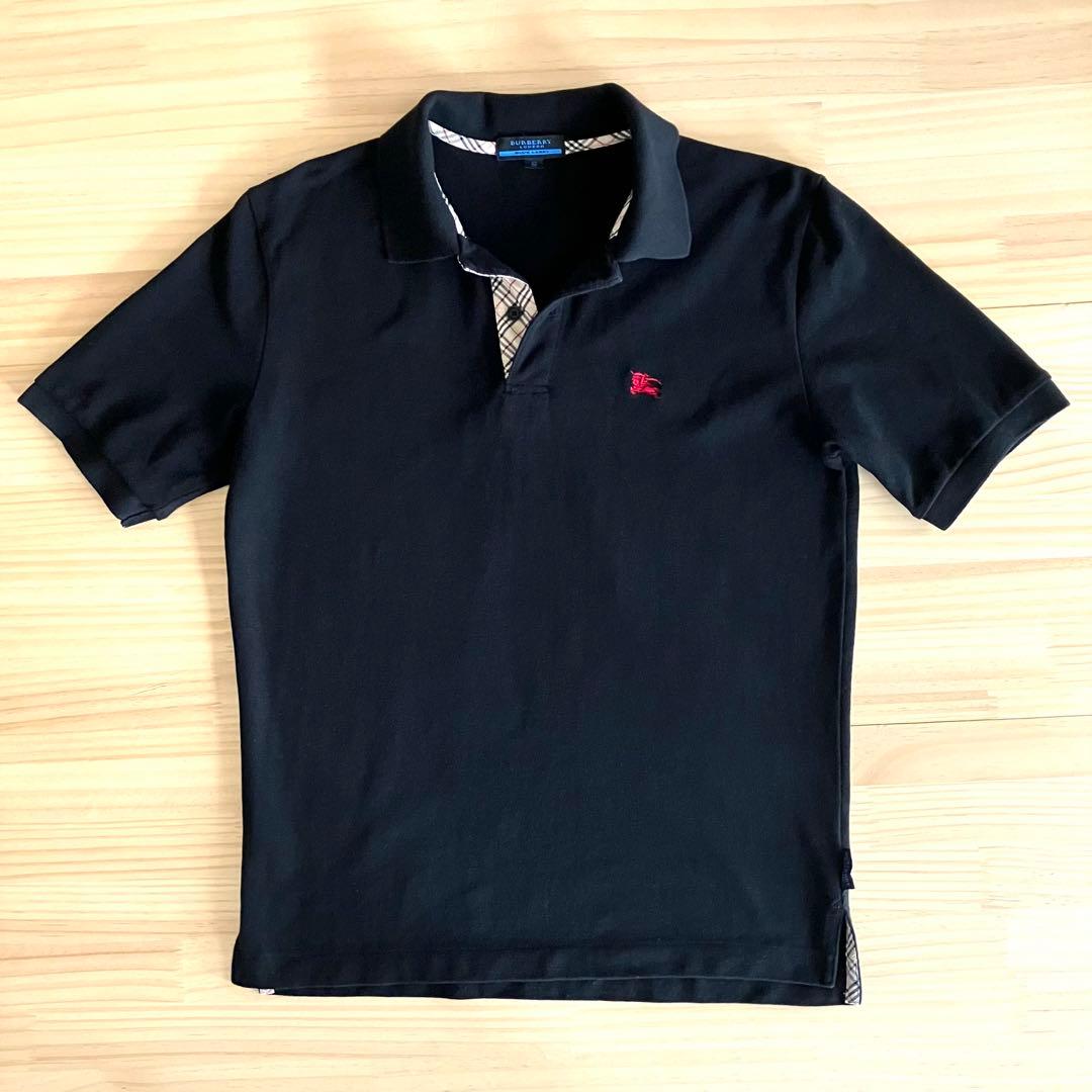 美品 バーバリー ポロシャツ S チェック 黒 無地 三陽商会 日本製