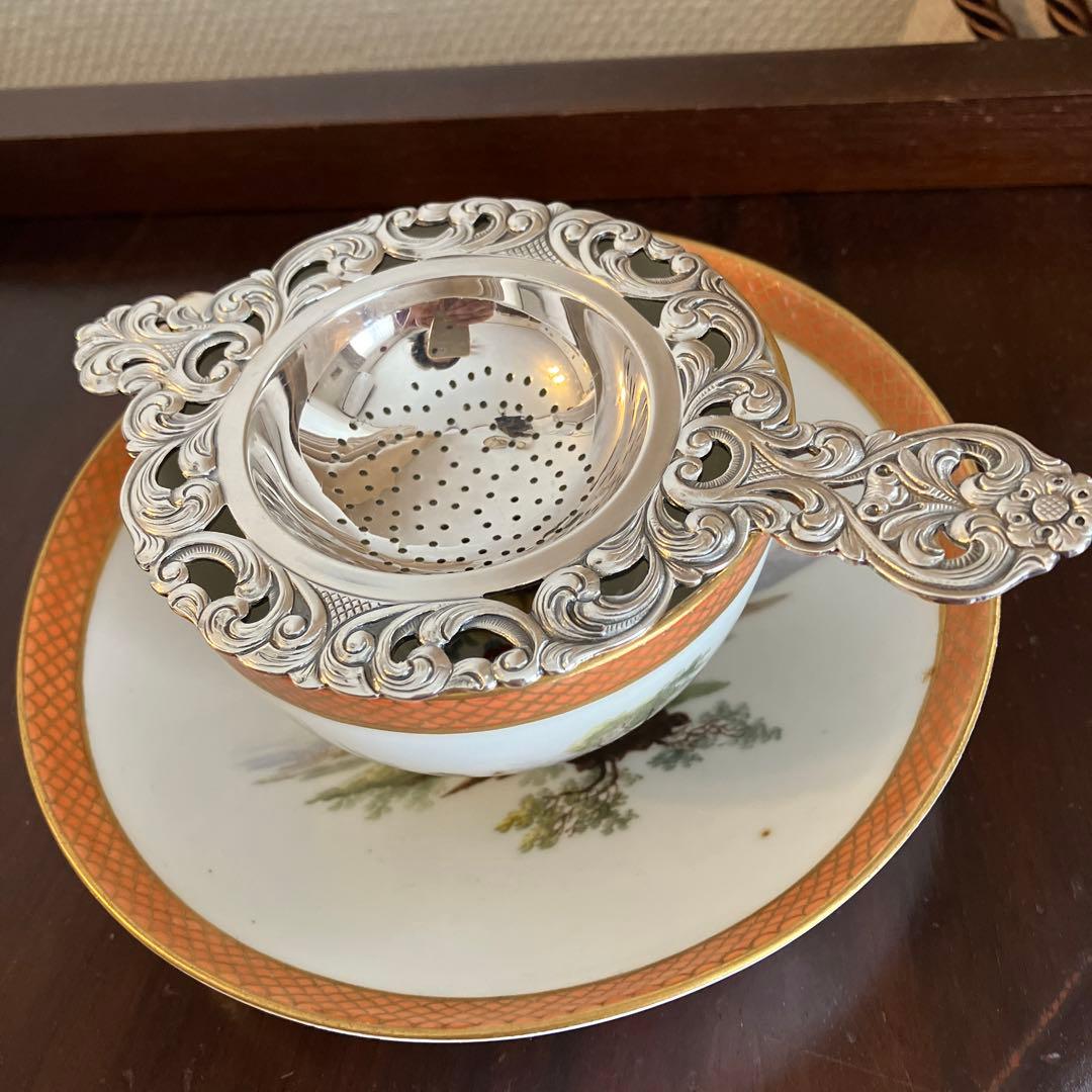 ノルウェー製　作家物　アンティーク純銀　ピアス　ティーストレーナー