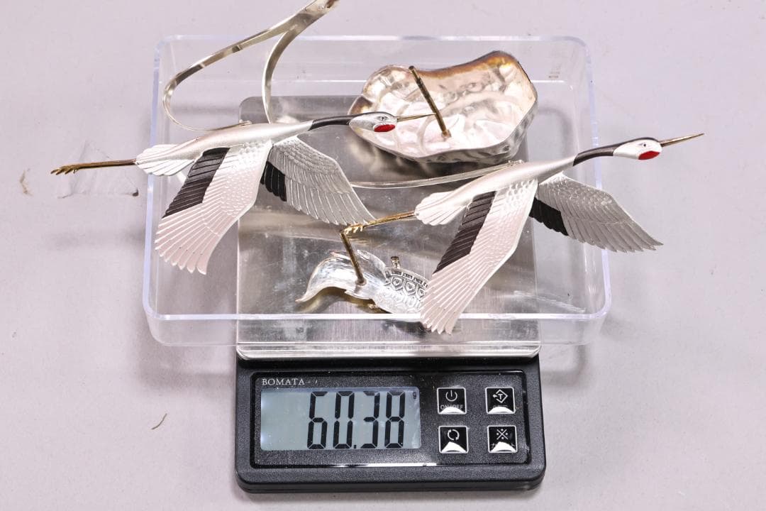 篠原、関武比古 作　純銀製　『 丹頂祝賀の舞 』 ４号　置物　床飾