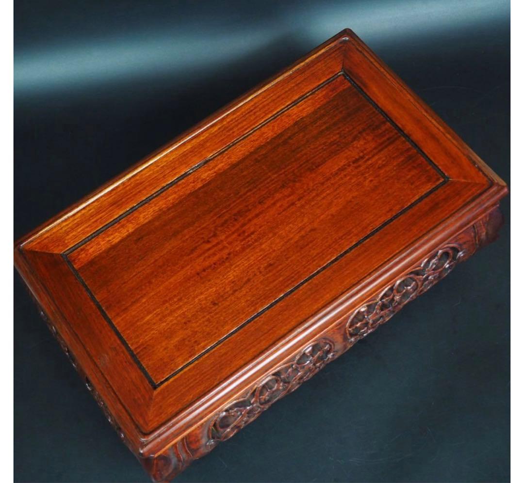 送料無料　時代物　唐木花梨透かし彫り花台/盆栽台　未使用