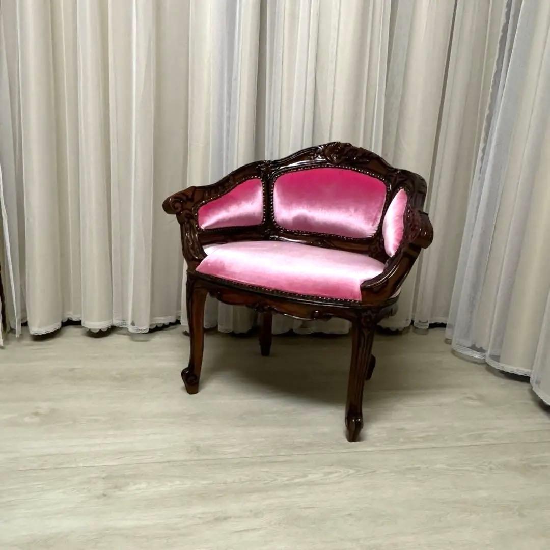 マホガニー材使用 ベネシア 1人掛けソファ ベロアピンク