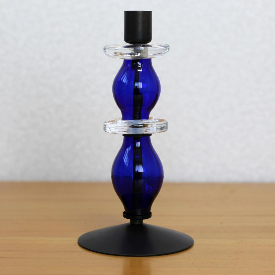 【美品・刻印】エリックホグラン　キャンドルスタンド オニオン型2段　ブルー 02