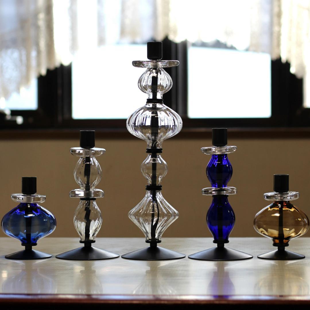 【美品・刻印】エリックホグラン　キャンドルスタンド オニオン型2段　ブルー 02