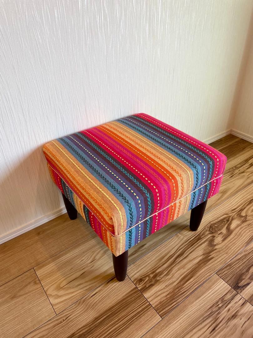 1点もの　スポンジ新品　布部張り替え済　スツール　オットマン　カントリー　インド