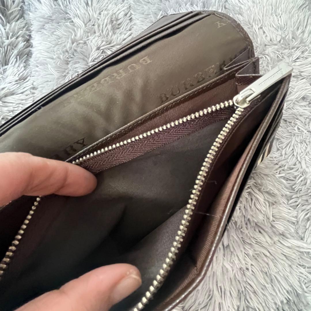 バーバリー　長財布　ノバチェック　軽量　レザー　ブラウン　メンズ　レディース