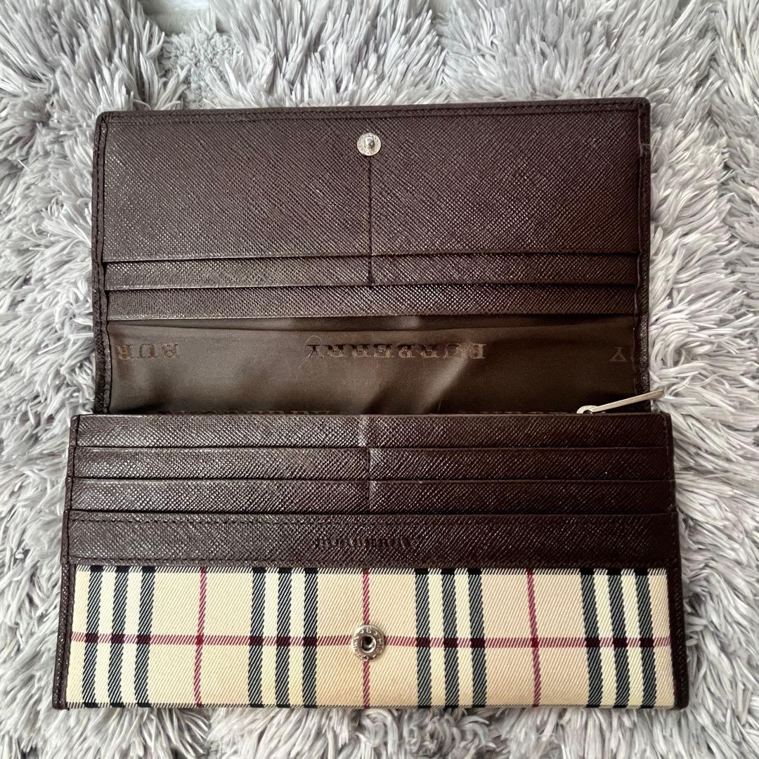 バーバリー　長財布　ノバチェック　軽量　レザー　ブラウン　メンズ　レディース