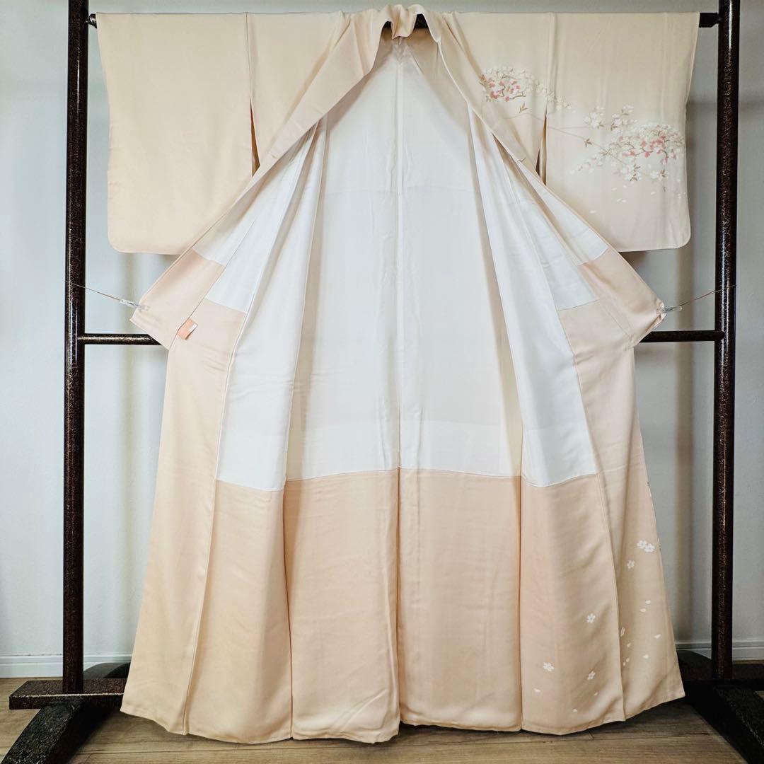 三松　超美品　正絹　袷　訪問着　着物　166裄67.5 桜色　トールサイズ