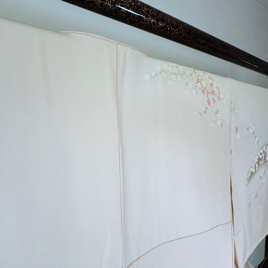 三松　超美品　正絹　袷　訪問着　着物　166裄67.5 桜色　トールサイズ