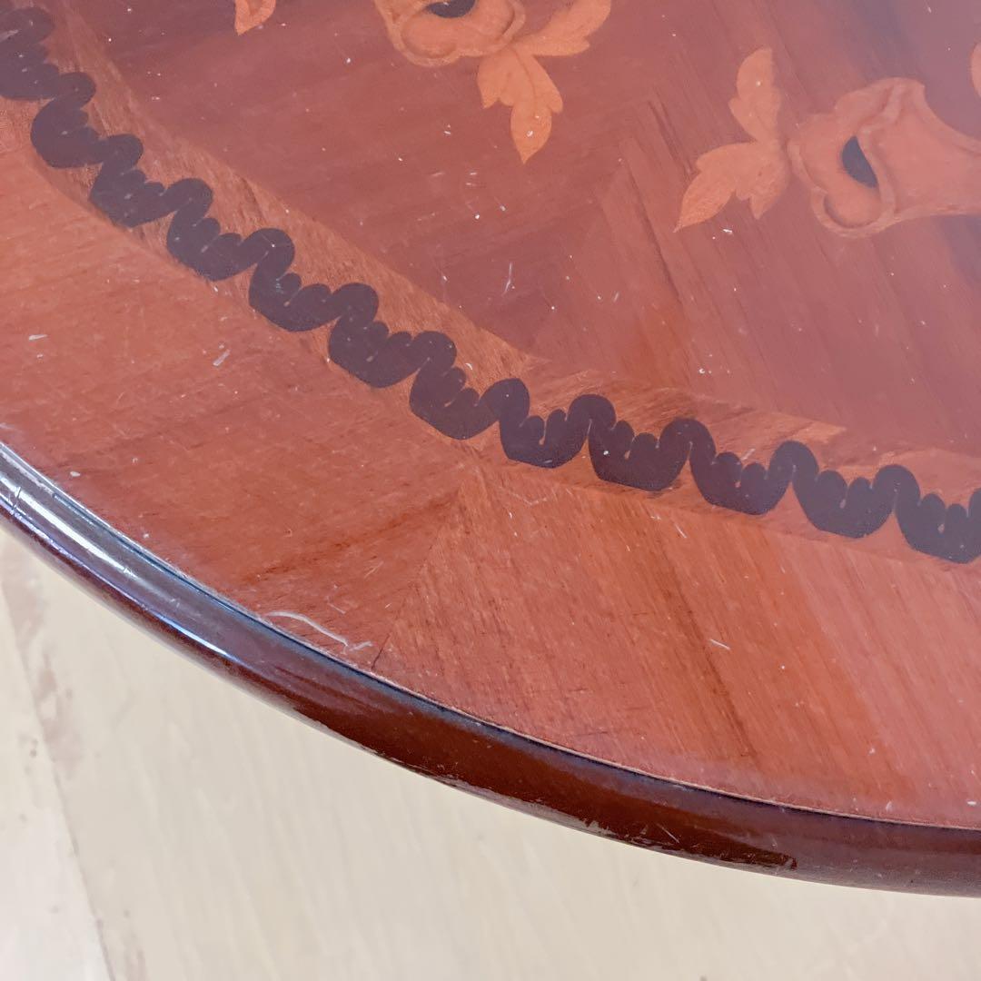 象嵌細工　コーヒーテーブル　円形テーブル　アンティーク調　カフェテーブル