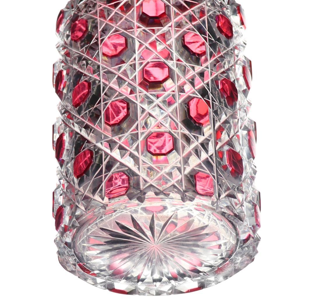 オールド・バカラ 珍品 赤紫被せ装飾 切子 香水瓶 ワインレッド ディアマン