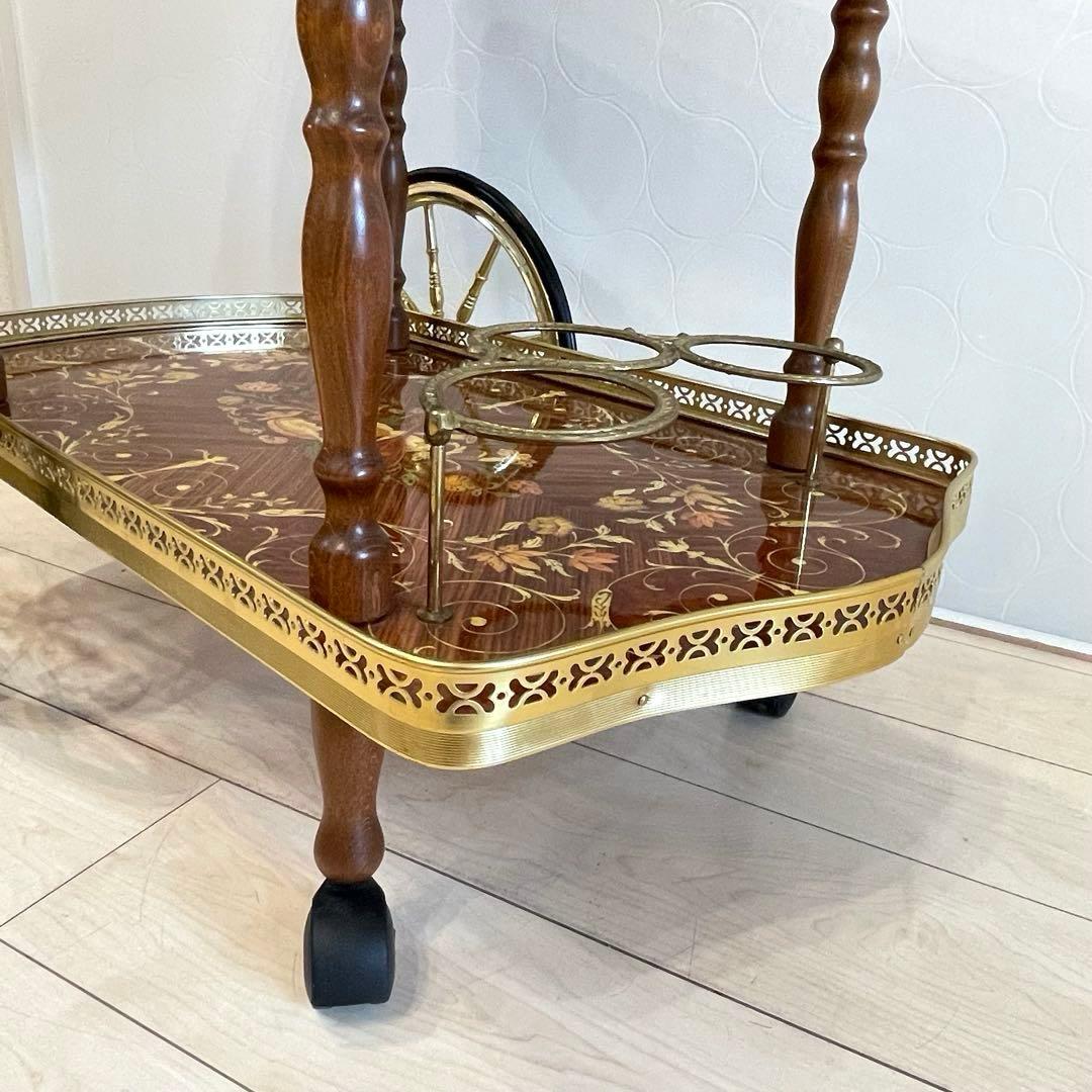 【希少】イタリア製 象嵌 ティーカート キッチンワゴン 真鍮装飾 高級クラシック