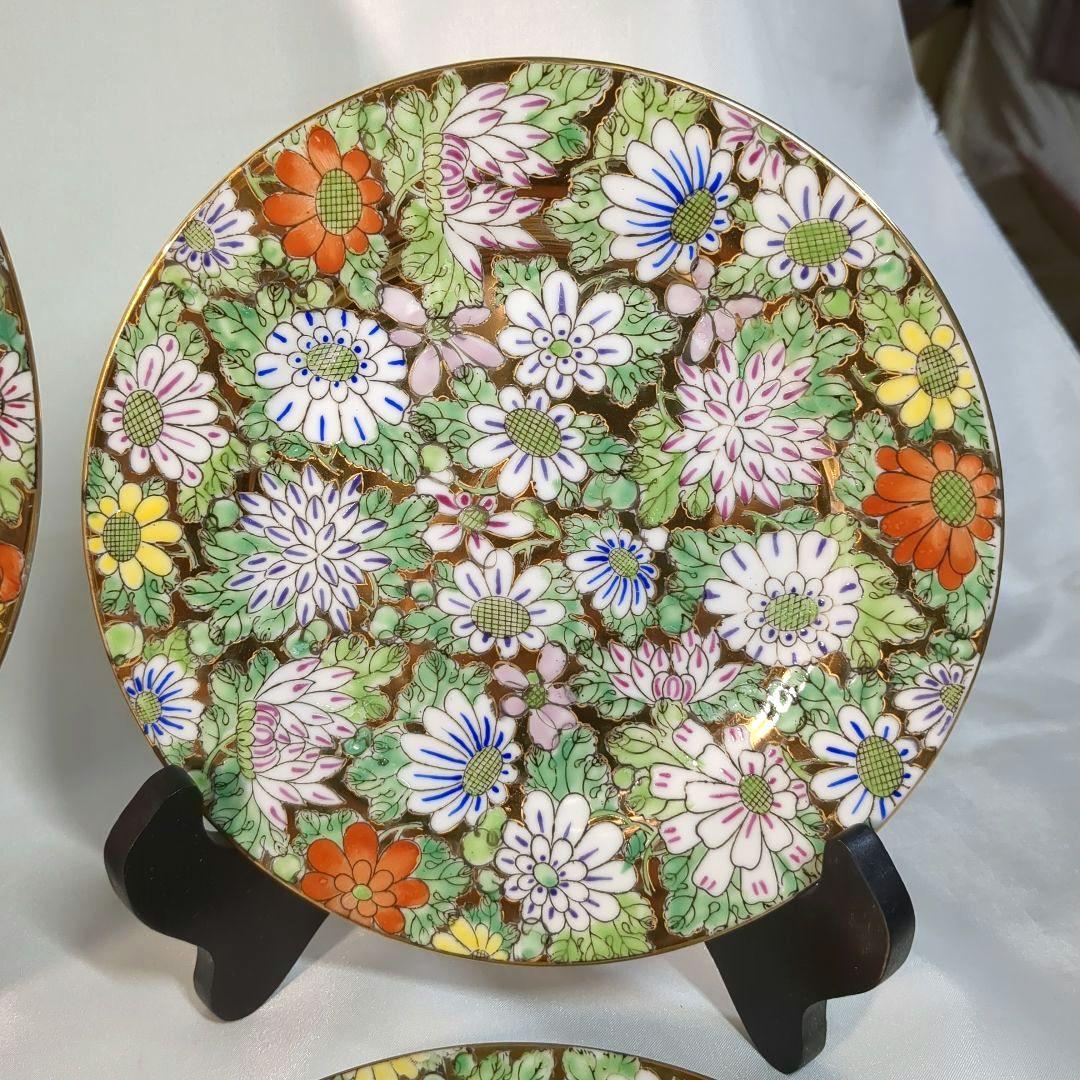 中国　大清乾隆年製　金彩花詰　大皿１枚　中皿６枚　ポット１個　骨董　アンティーク