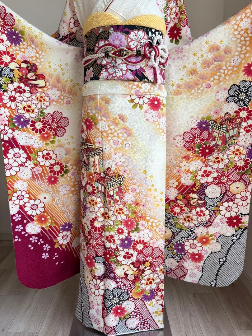 期間限定価格（2/1まで！）⭐️可愛い振袖フルセット　成人式　正絹　袋帯　白地系