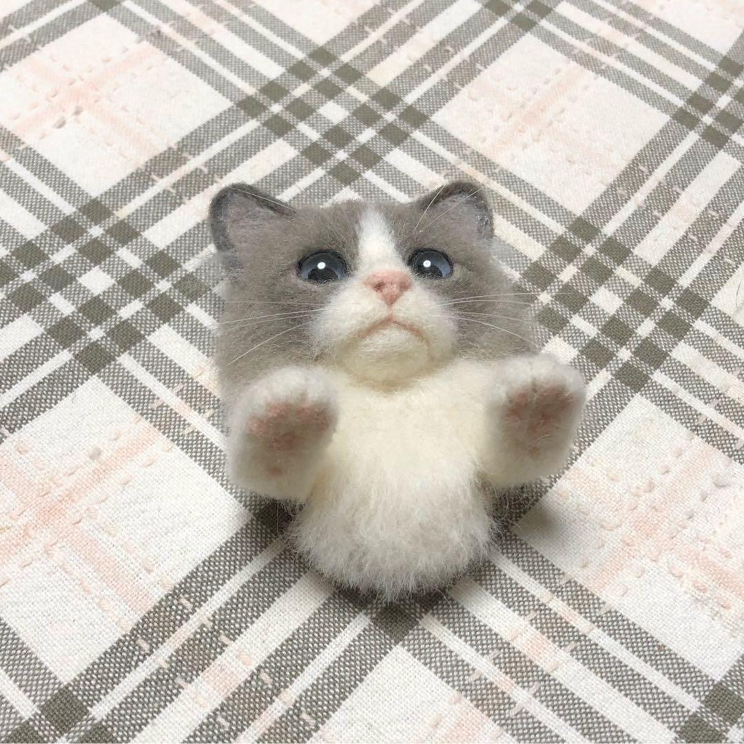 羊毛フェルト猫 バスケット風壁掛け ラグドール