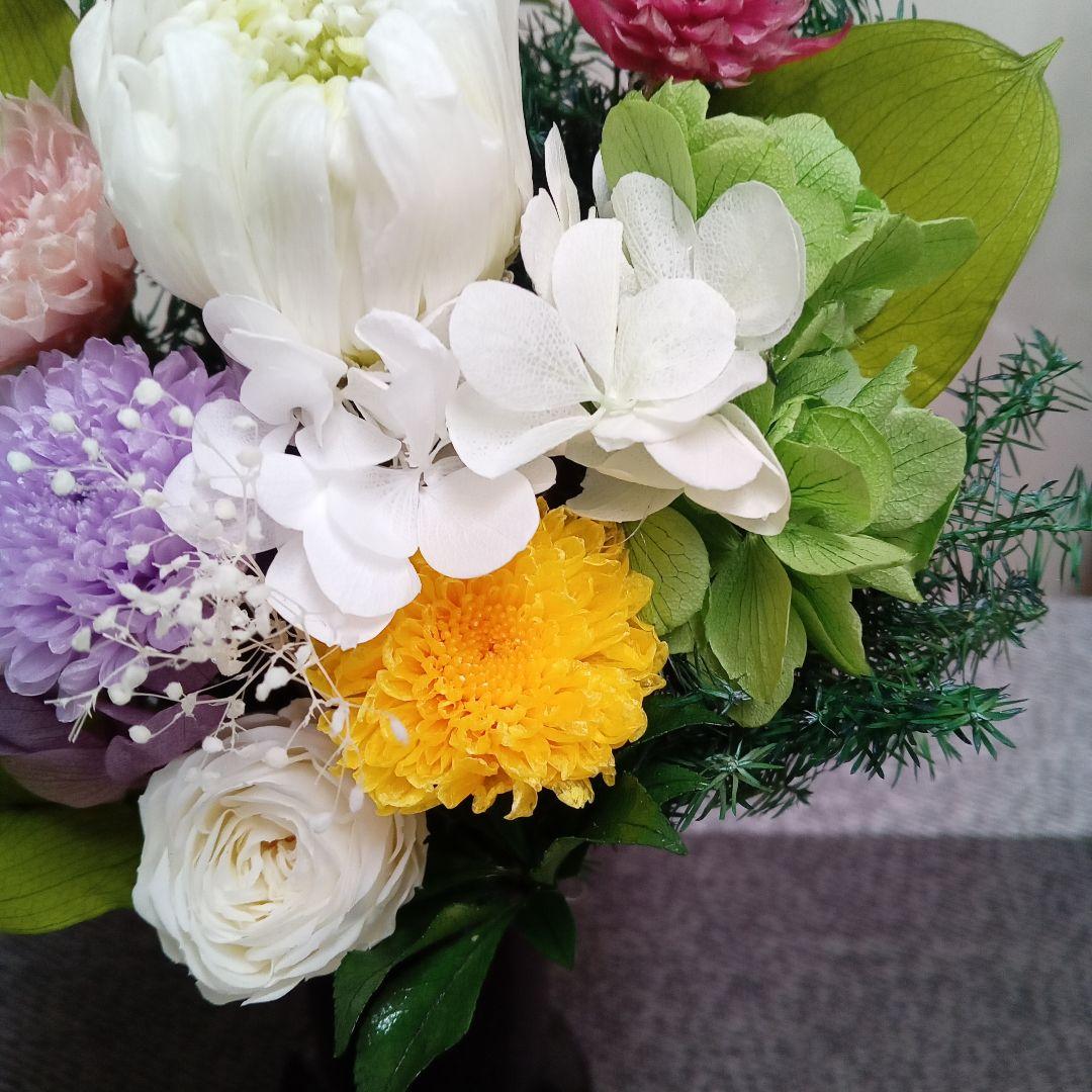 プリザーブドフラワー仏花　一対　お供え花　お仏壇花　花器一体型