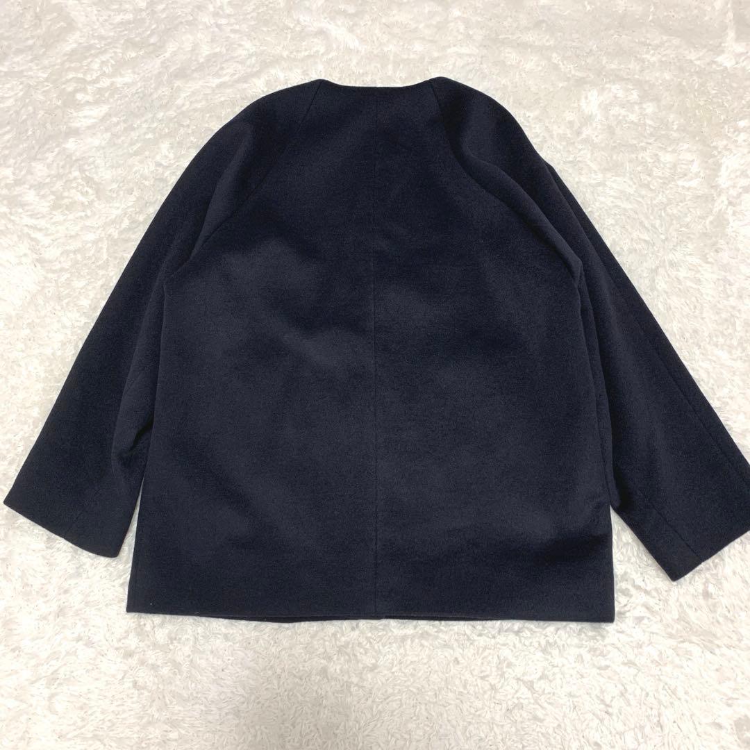 極美品✨グリーンレーベルリラクシング ウール ノーカラーミドルコート カシミヤ
