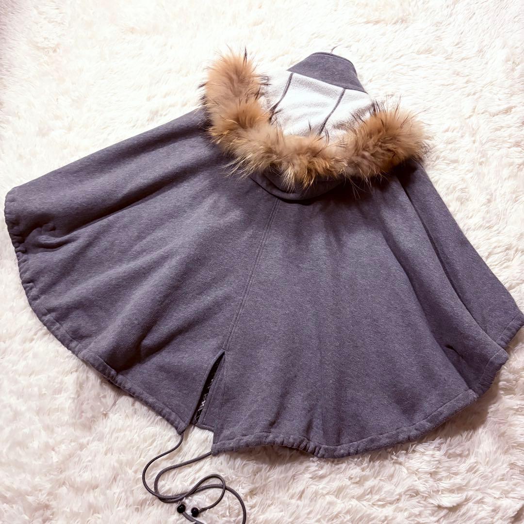 BURBERRY BLUE LABEL ポンチョ ノバチェック ファー 裏起毛