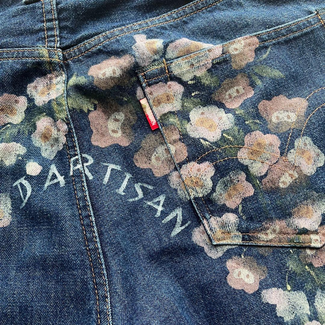 90s \"ダルチザン\" SD-301 極太 花柄ペイント デニムパンツ