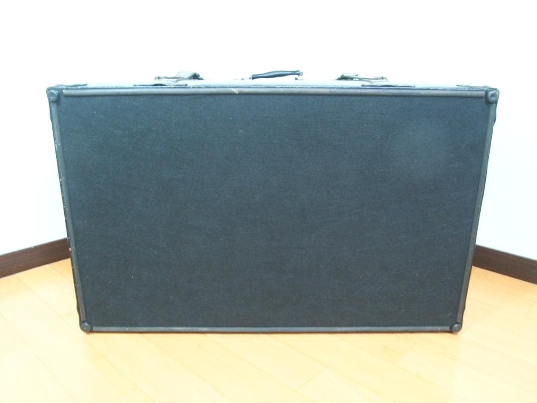 【良品】鋲打ち/革張り 収納スツール/椅子/ベンチ/レコードケース 黒/ブラック