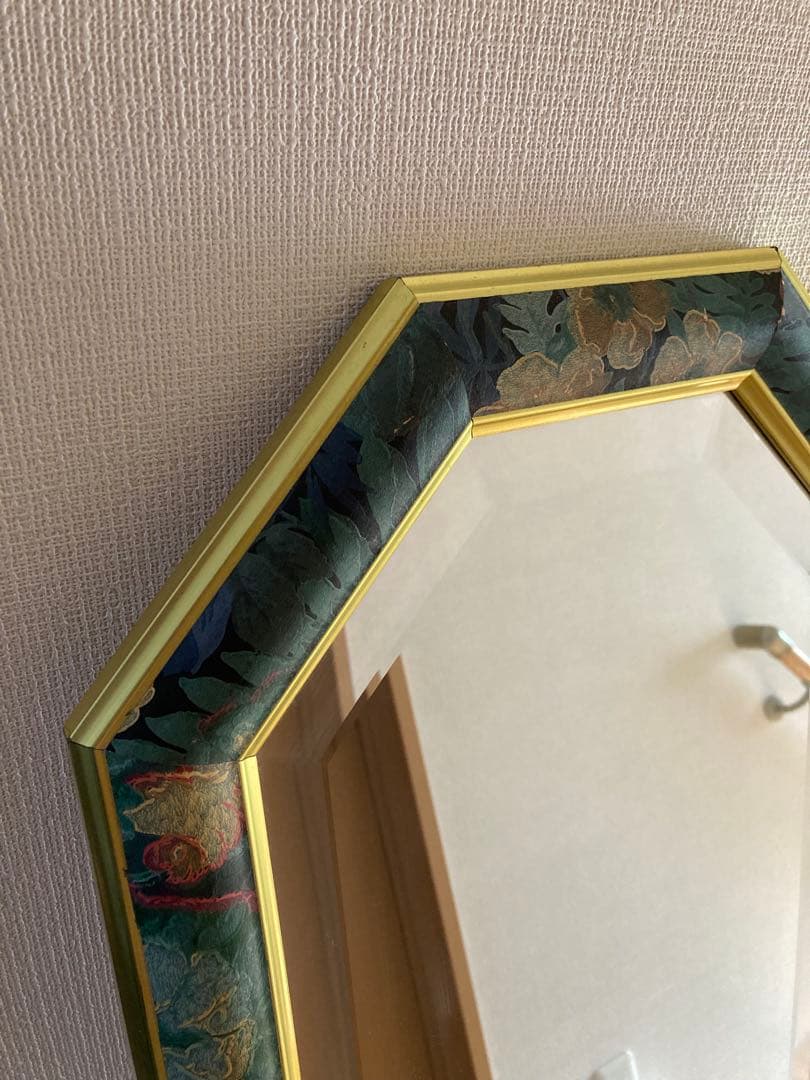 全身鏡 ウォールミラー　八角形　壁掛け　花柄　アンティーク