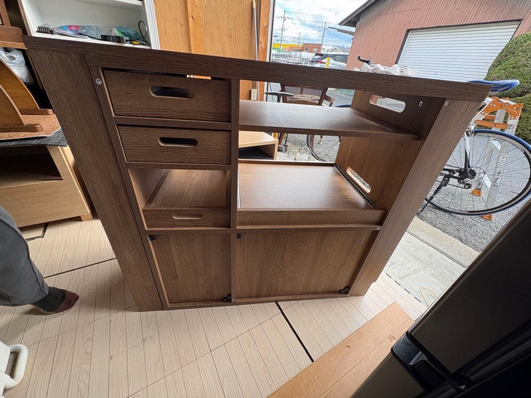 伸縮式キッチンカウンター 食器棚 LOWYA 組み立て済にて配送