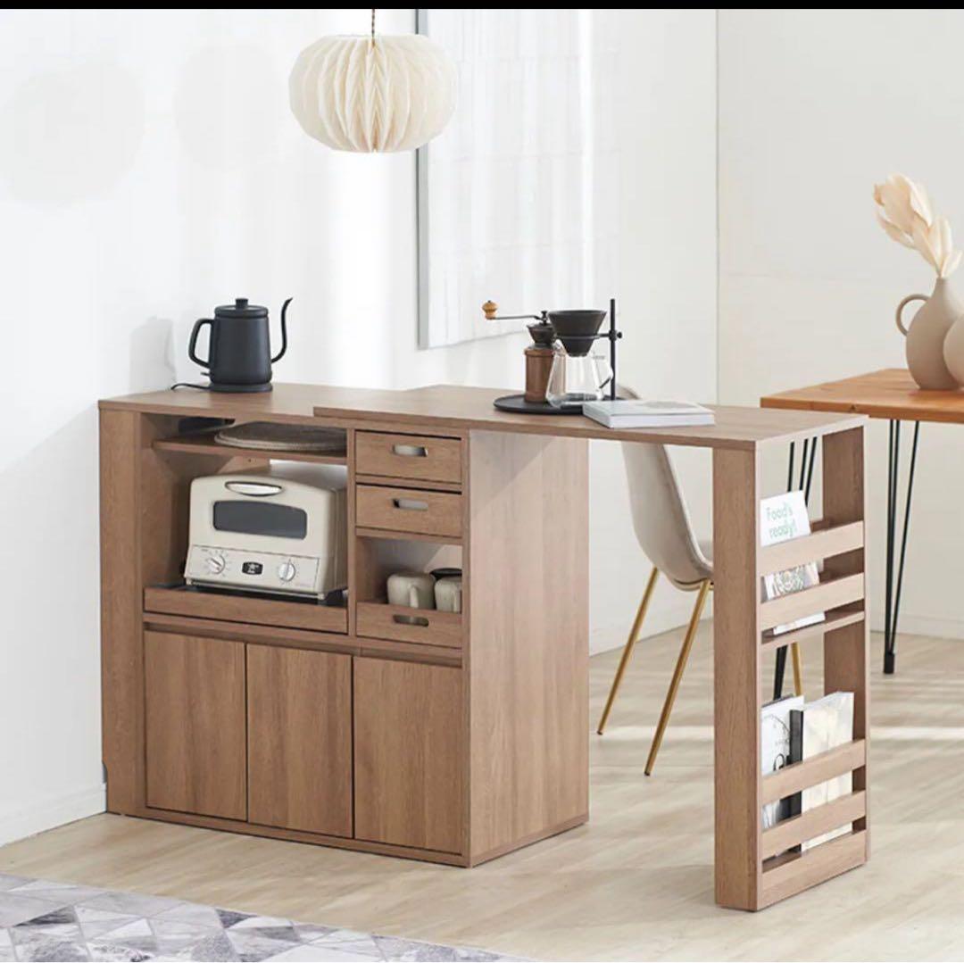 伸縮式キッチンカウンター 食器棚 LOWYA 組み立て済にて配送