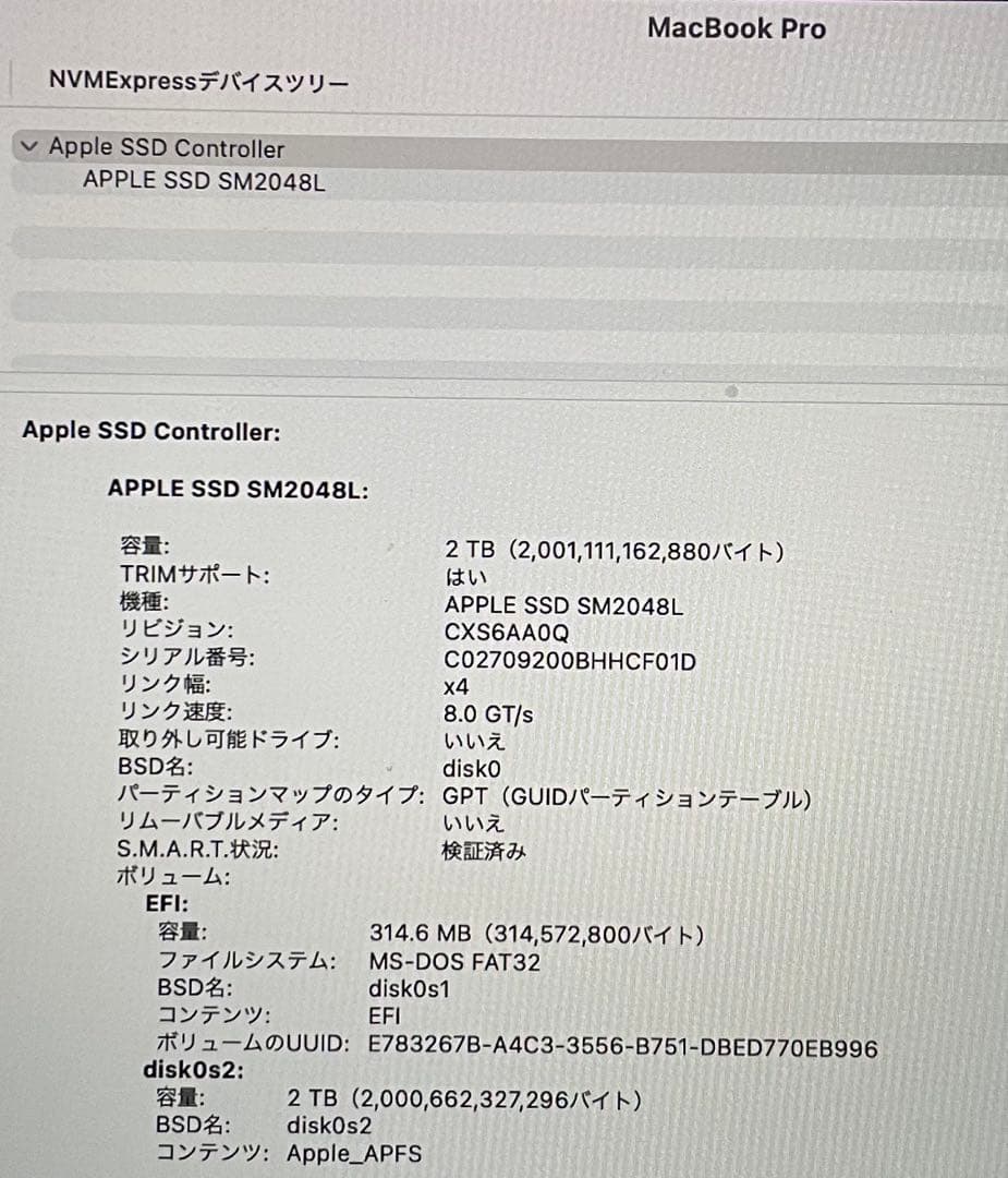 美品 MacBook Pro 15インチ 容量：2TB