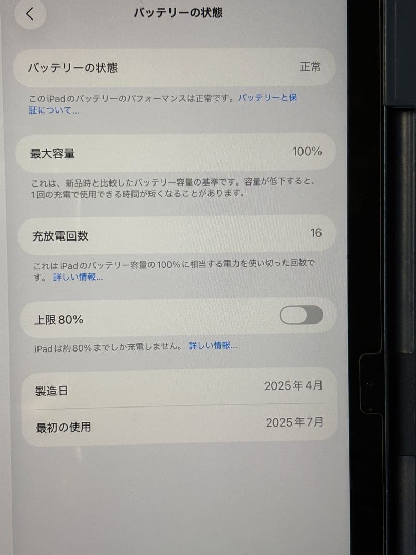 iPad（A16）128GB Wi-Fi ブルー バッテリー最大容量100％
