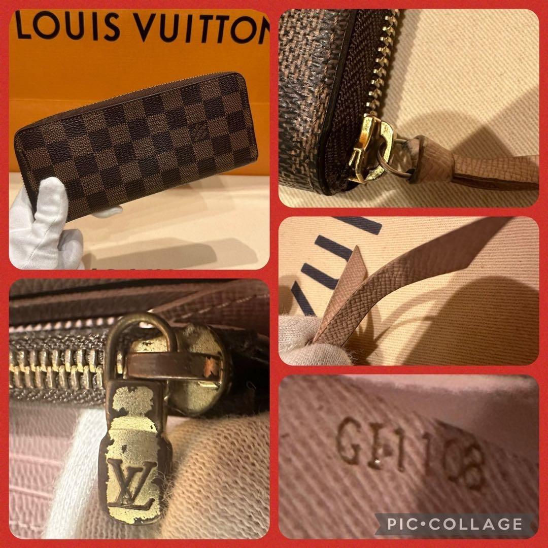 【極上美品】ルイヴィトン ダミエ エベヌ クレマンス ジッピー ローズ 長財布