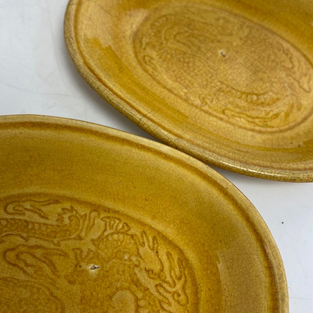 江戸後期 淡路民平焼 龍図小皿タサコサ5客共箱 幅約12cm 東R8-0213②