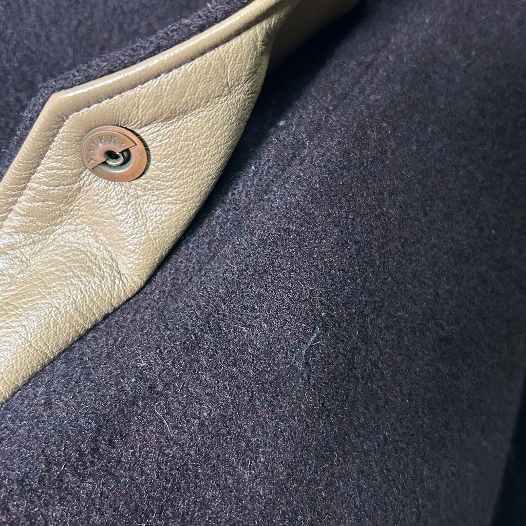 好配色 ヴィンテージ スタジャン レザー ウール 刺繍ワッペン 茶色 日本製