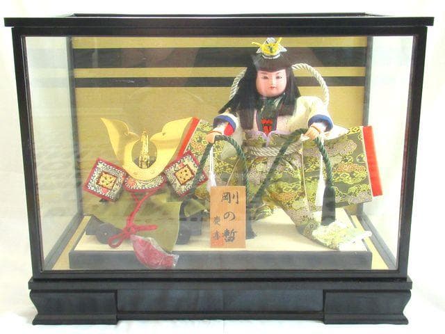 美品/お祝い人形/剛の暫/慶喜/五月人形/わらべ人形/節句/ガラスケース/中古