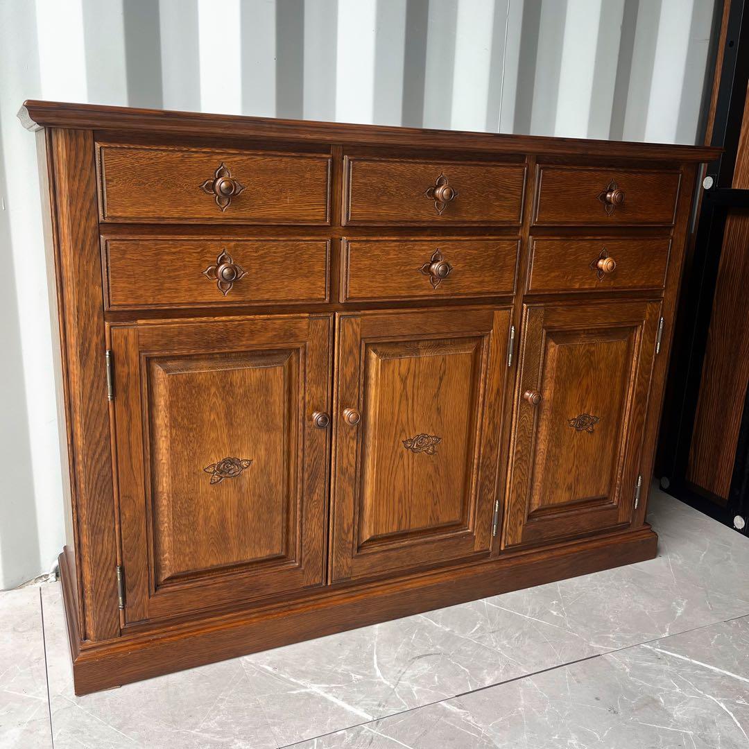 取付無料！葉山家具 勇峰工芸 天然木おしゃれアンティーク調花柄サイドボード ✨