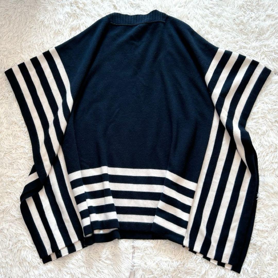 【美品】Drawerドゥロワー　カシミヤポンチョケープ　ニット　ブラックボーダー