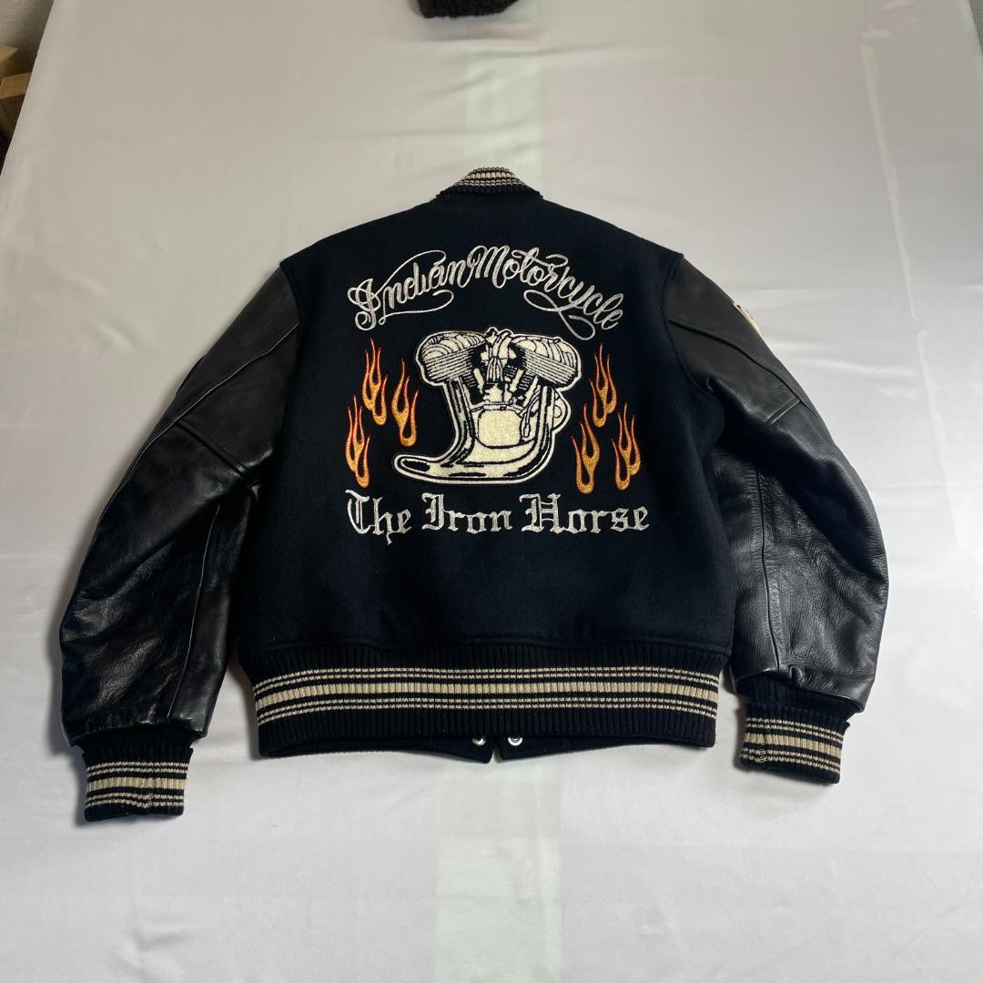 インディアンモーターサイクル　牛革　スタジャン　本革　ウール　フルデコ　刺繍
