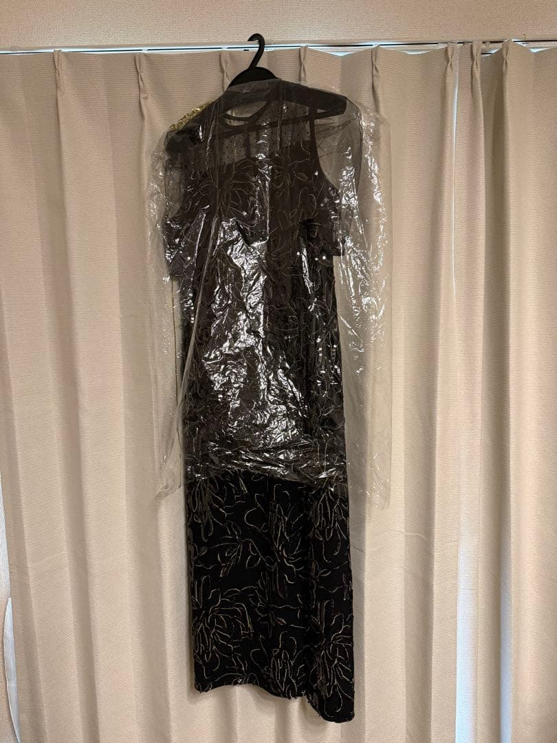 【LEJA】ドットチュールフラワースパンコールIラインドレスワンピース