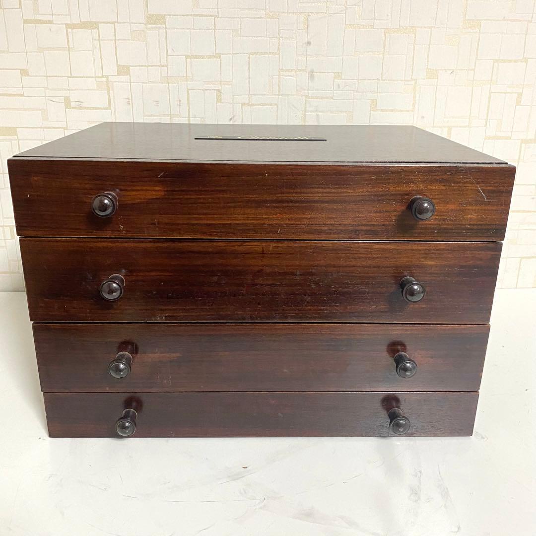 クリストフル 木製 4段収納チェスト 引き出し カトラリー セット 約90点