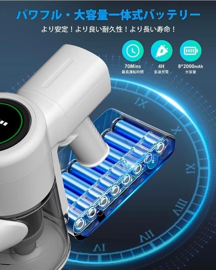 ★自立式コードレス掃除機 軽量 サイクロン式 2WAY LED液晶ディスプレイ