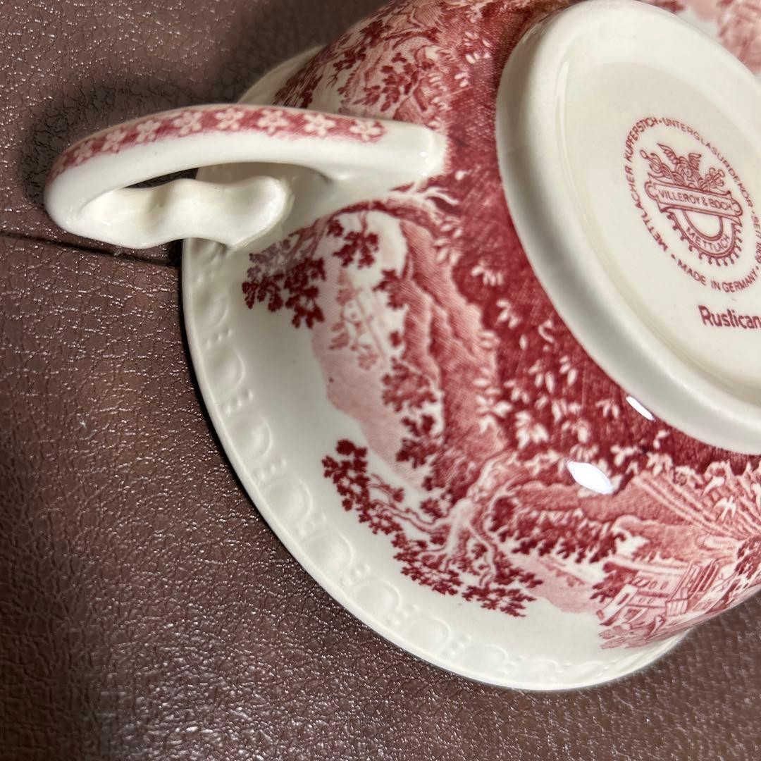 3セット　ビレロイ&ボッホ　スープカップ　ソーサー付　花　赤　Rusticana
