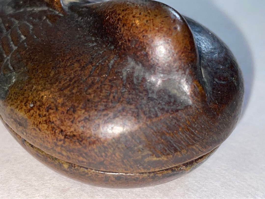 金属工芸　作者不明　香合　鴨　雀　燕　銅製　金物　茶道具　箱なし